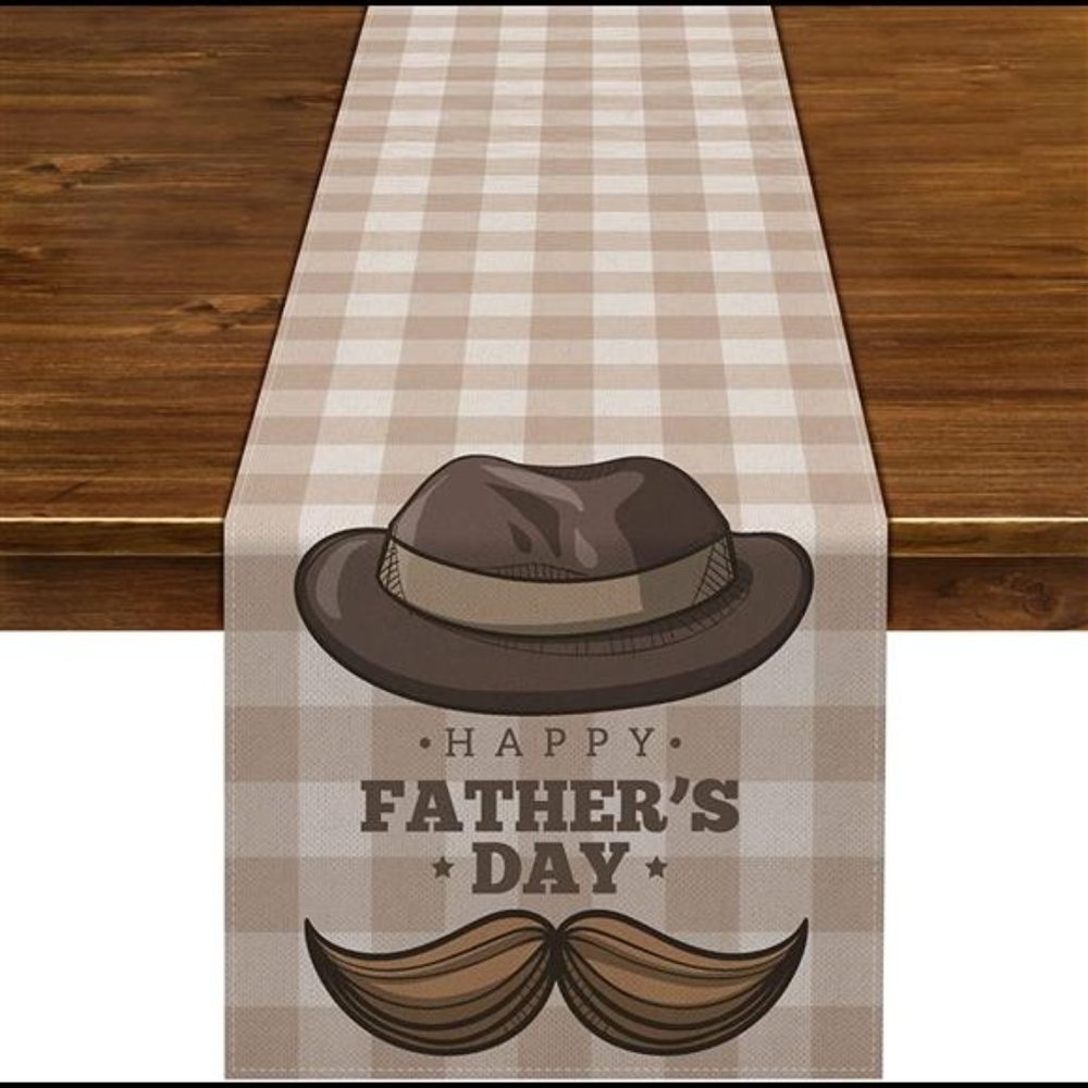 Linen Happy Father's Day Table Runner Buffalo Check Plaid - 13x72 Inches